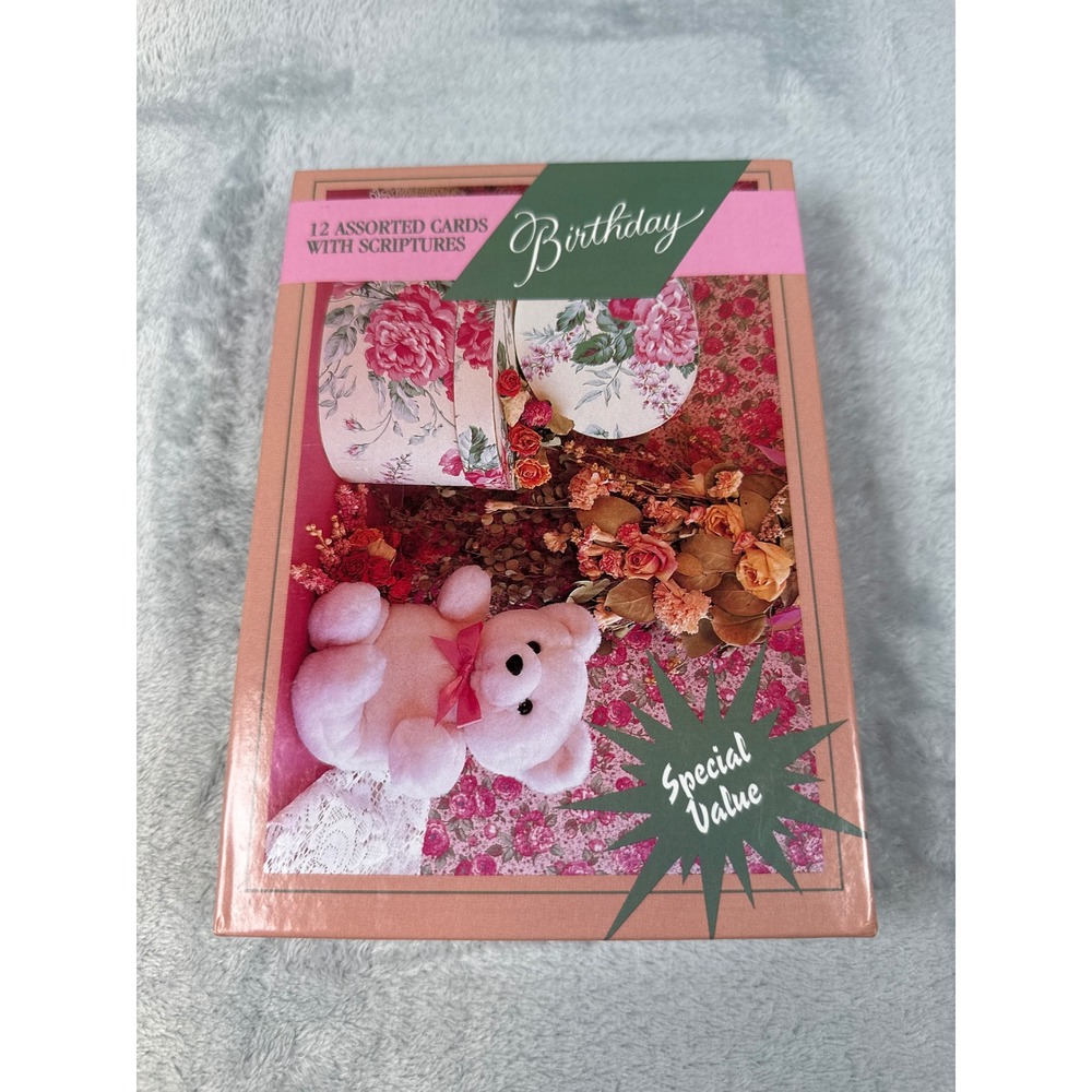 VTG Warner Press Cuddly Bears Birthday Cards 12 Count Nancy Matthews Script‎ NOS